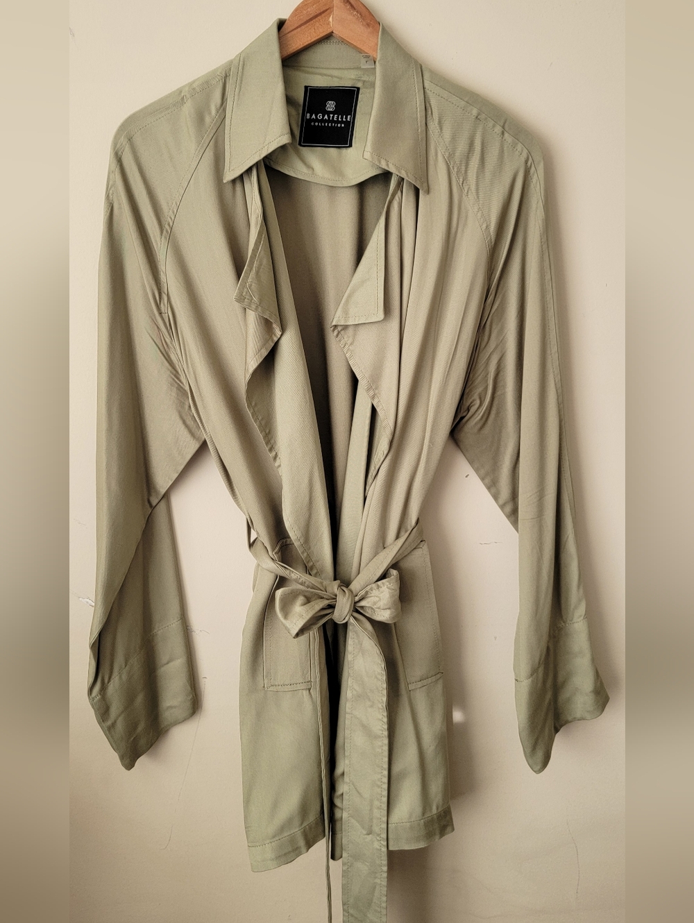 bagatelle Sage Green Lightweight Trench Coat with Tie Waist